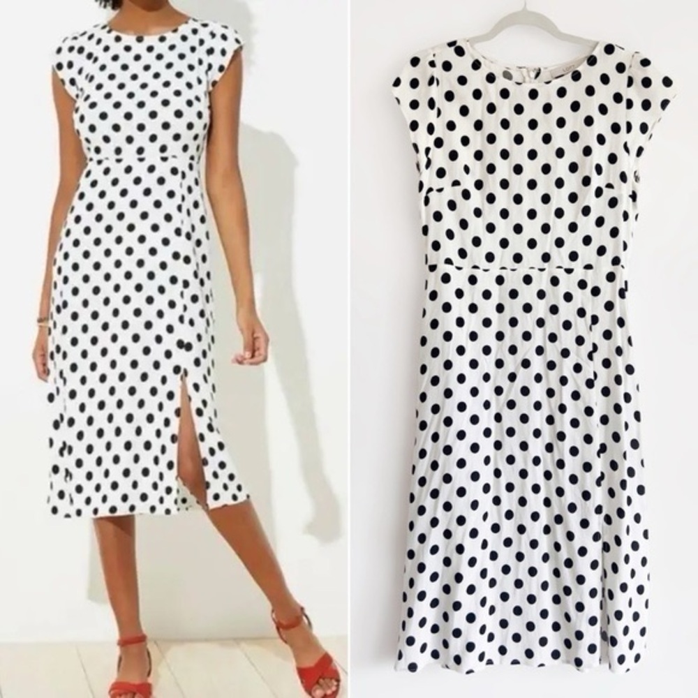 Loft Polka Dot Cap Sleeve Midi Dress